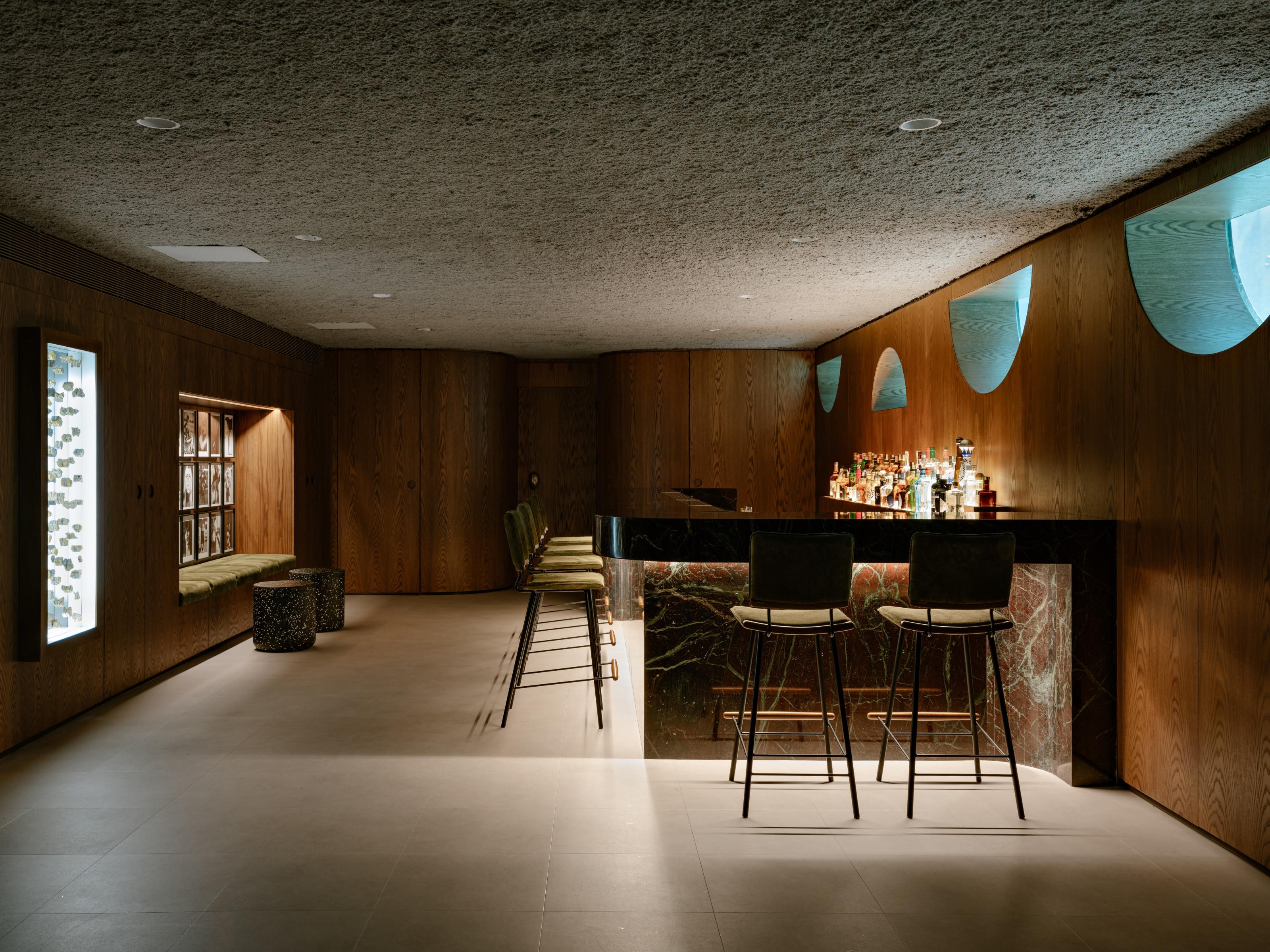 The basement entertaining area