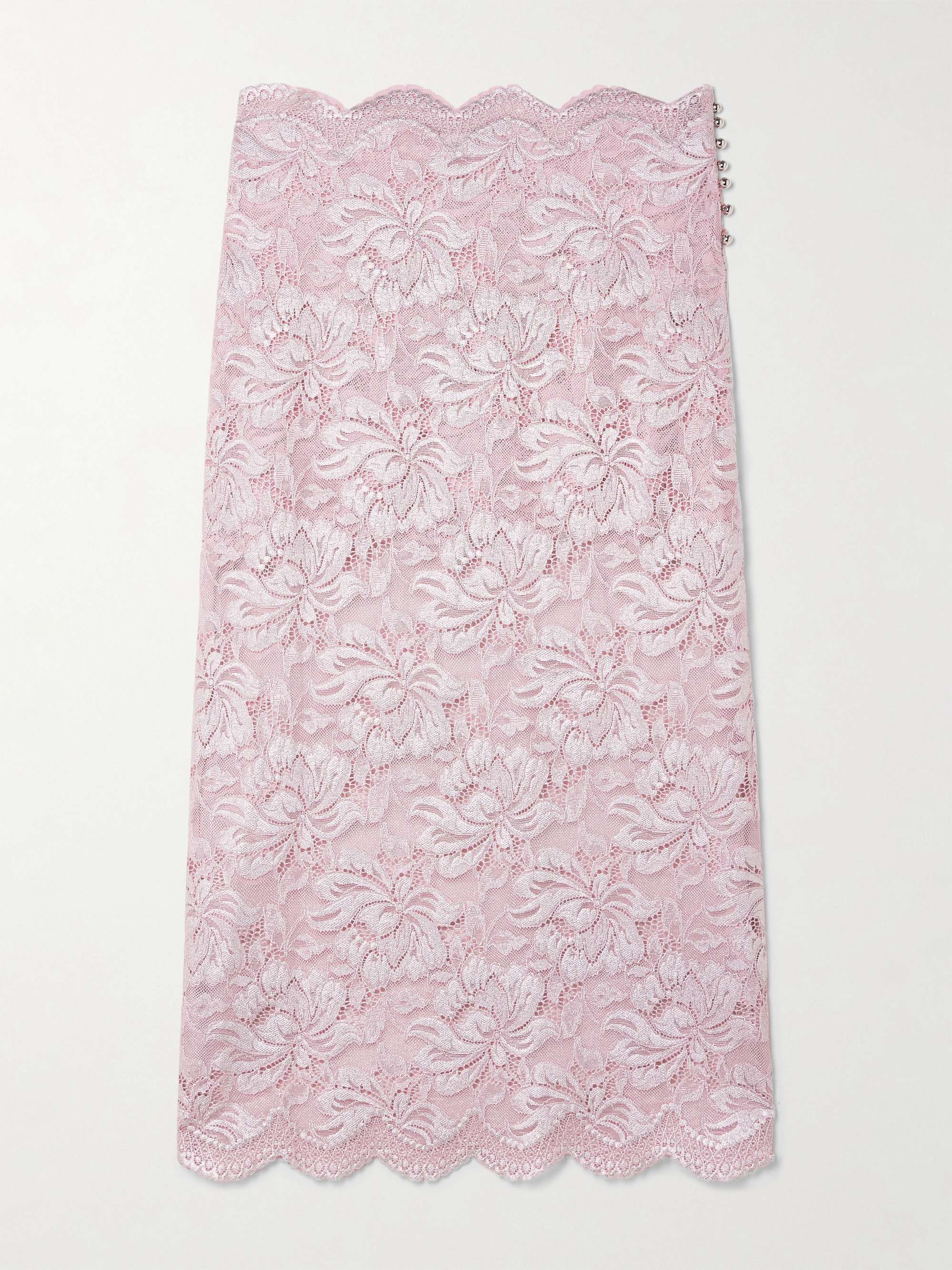 Scalloped Metallic Stretch-Lace Midi Skirt