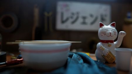 Forza Horizon 6 screenshot from the debut trailer showing a cat figurine next to a bowl