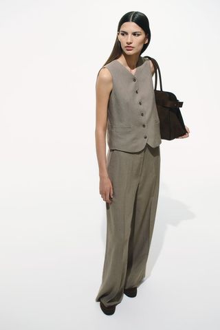 Wide Linen-Blend Trousers