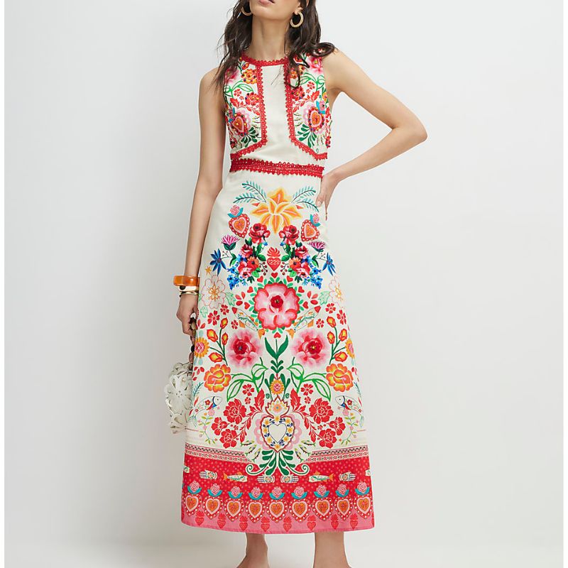 River Island , Cream Floral Print Cut Out Maxi Dress