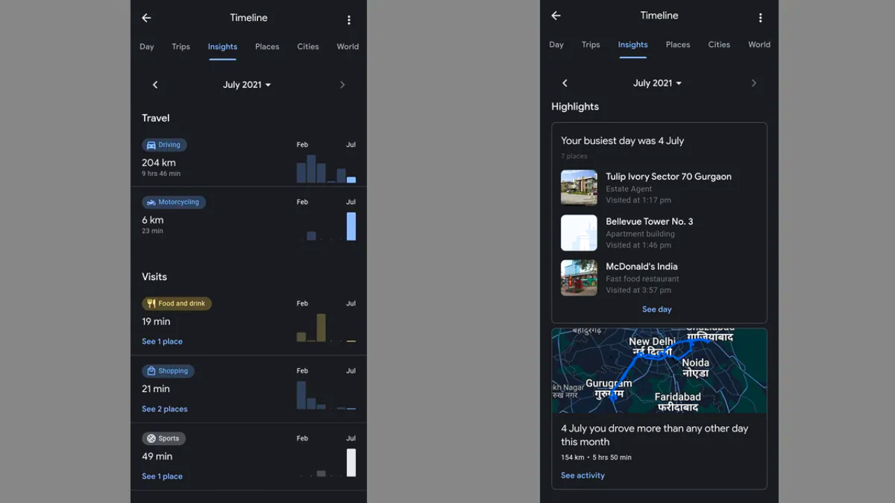 Google Maps Insight tool screenshot