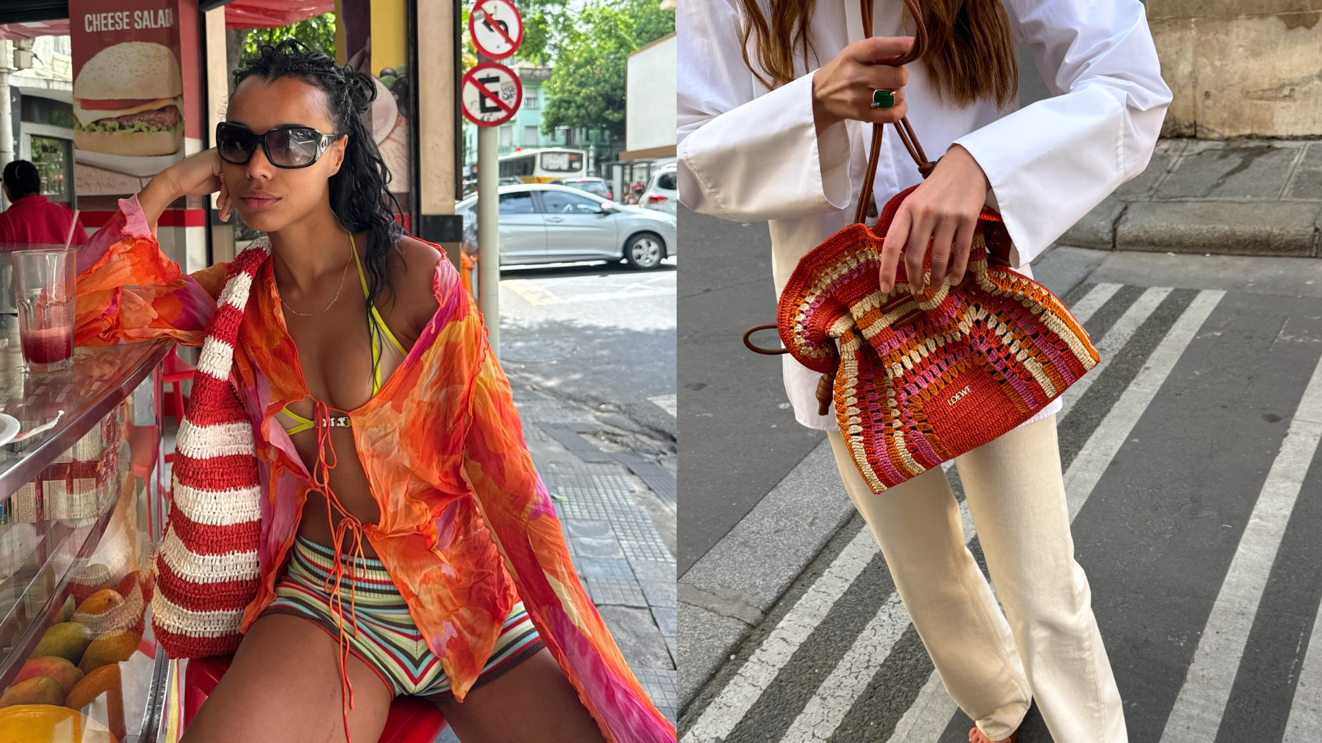 An image of a woman wearing colorful straw bag for summer 2026