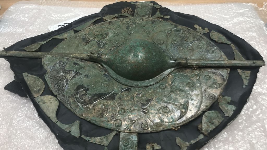 About 30 inches (75 centimeters) in diameter, this shield was found in July 2018; but it wasn't until conservation was complete that its decorations and details could be seen. (Image: © Map Archaeological Practice )