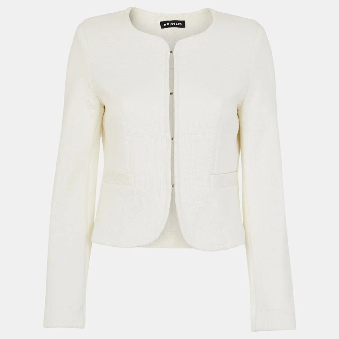 Whistles Ivory Collarless Jersey Jacket