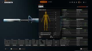 Black Ops 6 XM4 loadout - The weapon stat screen showing the impact of the chosen XM4 attachments.