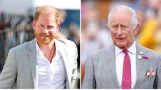 A composite of a picture of Prince Harry in September 2025 and a picture of King Charles from July 2025