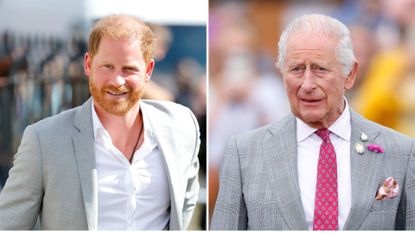 A composite of a picture of Prince Harry in September 2025 and a picture of King Charles from July 2025