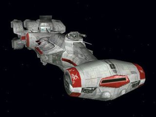 A remodeled and retextured Blockade Runner for X-Wing Alliance from the X-Wing Alliance Upgrade Project.