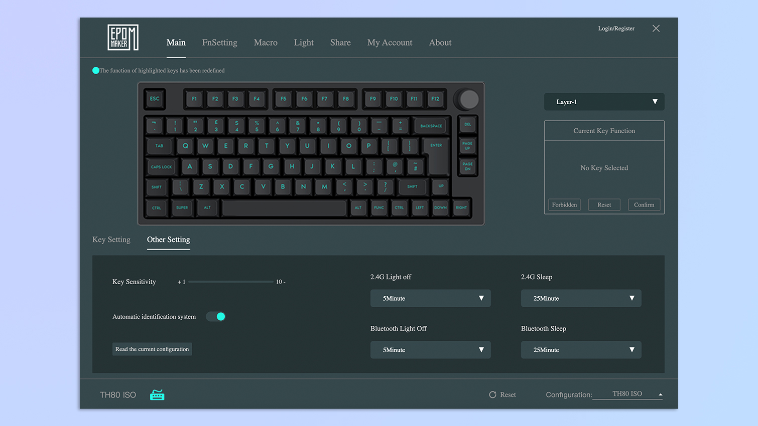 A screenshot of the downloadable Epomaker Driver software for the Epomaker TH80 Pro mechanical keyboard, taken on a Mac