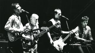 Talking Heads on the Remain in Light tour. (from left) David Byrne, Tina Weymouth, Belew and Harrison
