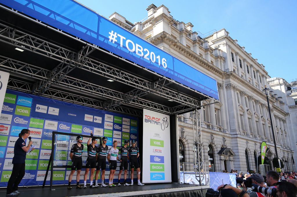 Team Sky are presented to the crowd