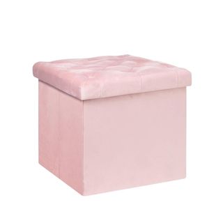 A pink storage cube ottoman