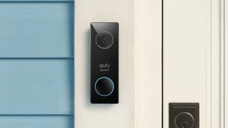 Eufy Security Wired 2k Video Doorbell installed outdoors