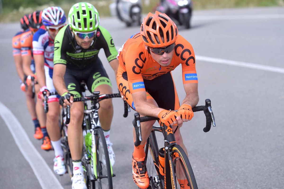 Marek Rutkiewicz (CCC Sprandi) drops down onto his bars