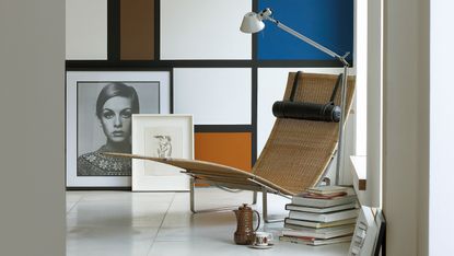 Retro style abstract living room with photograph and books
