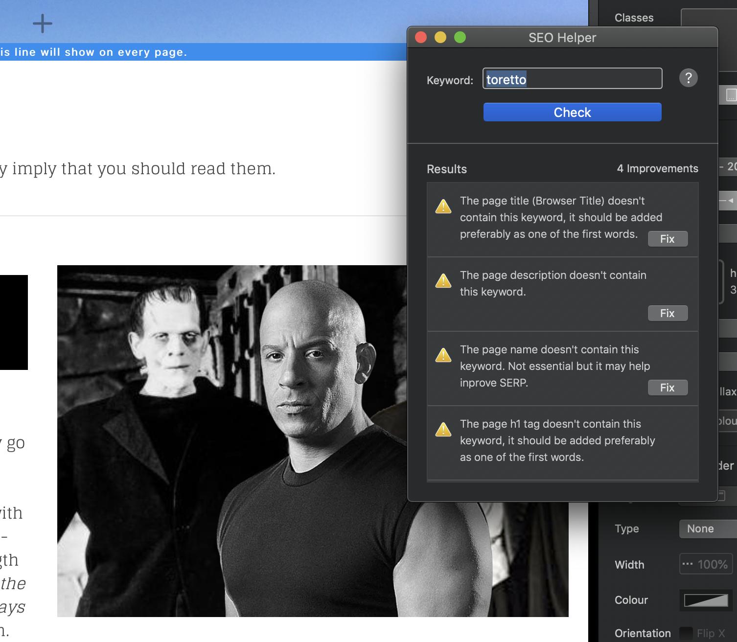 Blocs Plus's SEO Helper provides useful, actionable advice to ensure your pages get noticed.