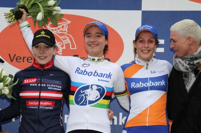 The Surhuisterveen podium: Yara Kastelijn, Marianne Vos and Lucinda Brand