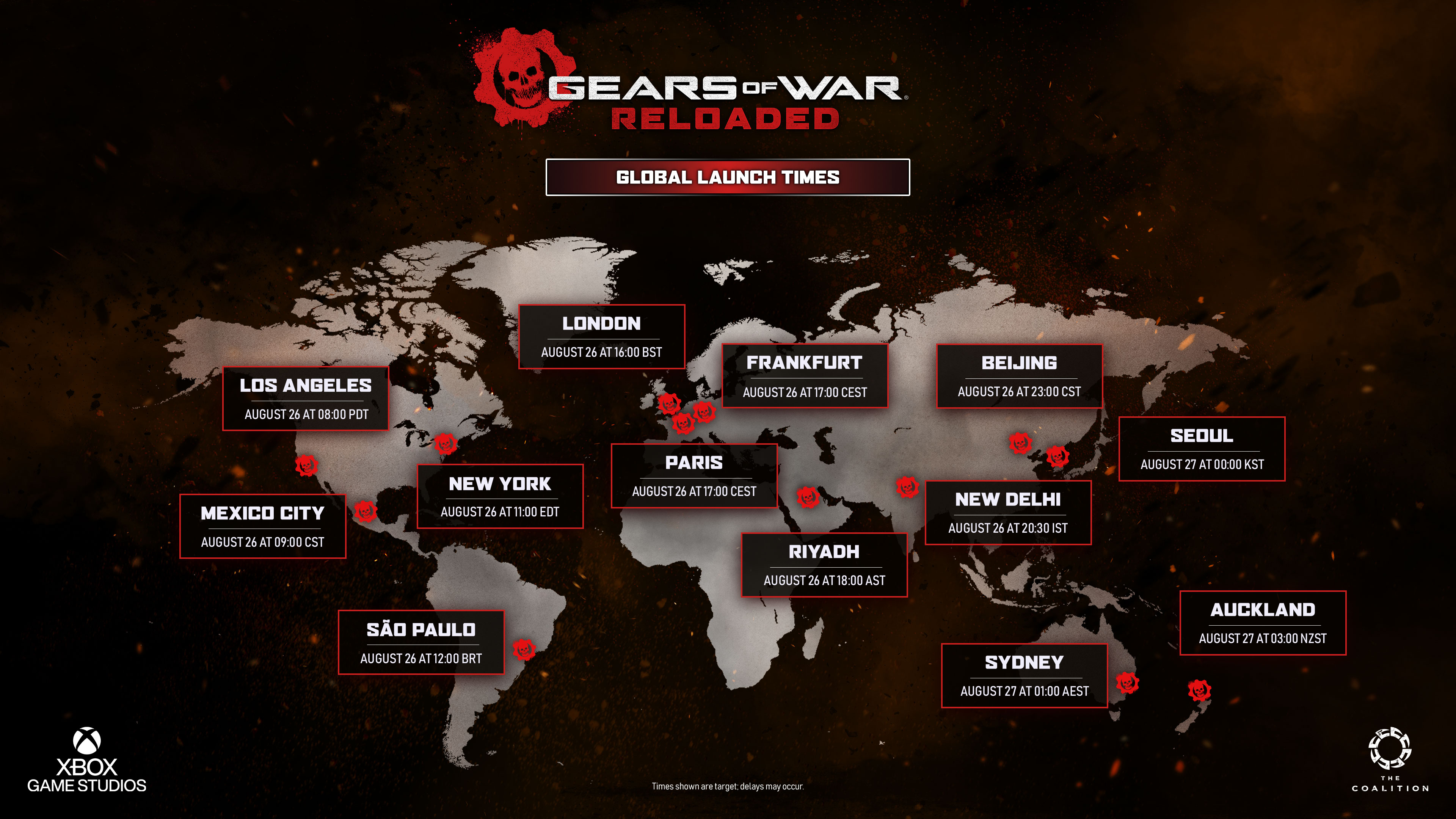 Gears of War: Reloaded launch times map.
