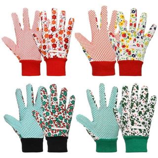 Rumbeast 4 Pairs Gardening Gloves for Women, Floral Gardening Gloves for Ladies Women, Garden Gloves With Non-Slip Dots, Elastic Cuffs for Yard, Fishing, Weeding