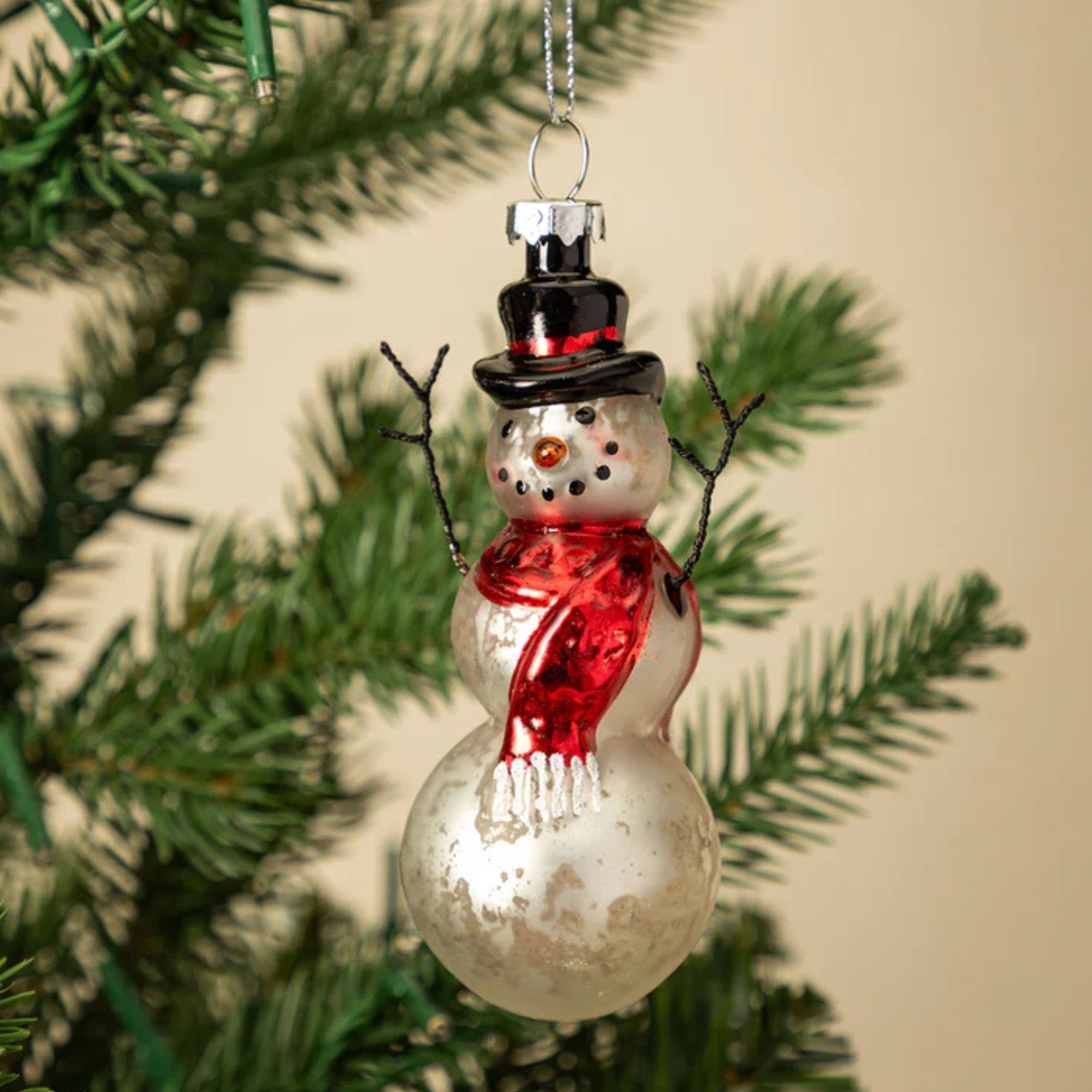 Mercury Glass &amp;amp; Wire Snowman Ornament