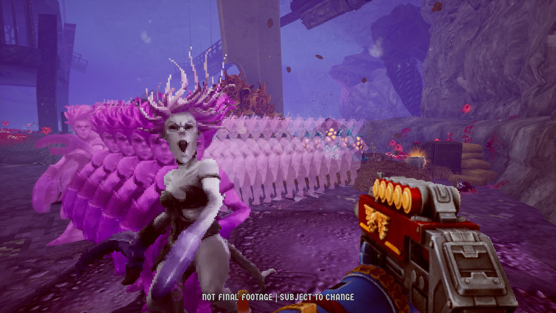 In FPS Warhammer 40,000: Boltgun 2, an enemy with fast movements appears to blur into many replicas of themselves