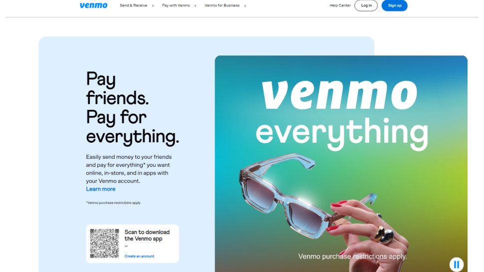 Website screenshot of Venmo (February, 2026)