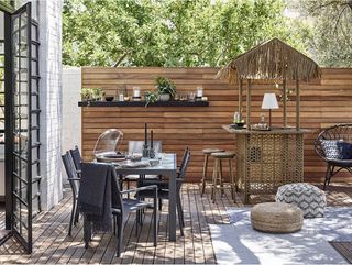 decking with three clear zones including a tiki bar