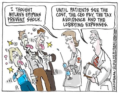 Editorial cartoon U.S. Epipen gives patient shock