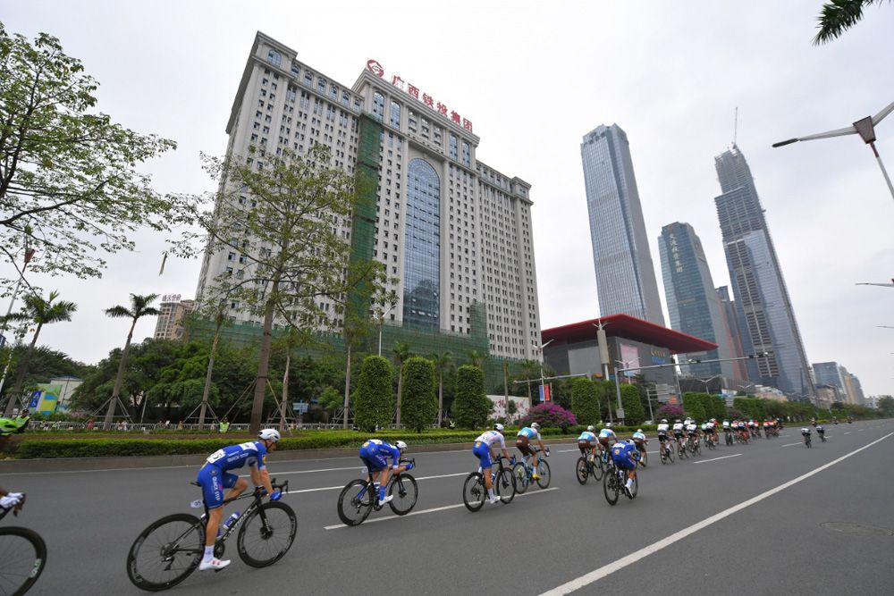 The skyscraper of Nanning were the backdrop to the stage