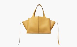 The 'Trifold' bag by Céline Paris. A beige leather bag with pockets on the sides.