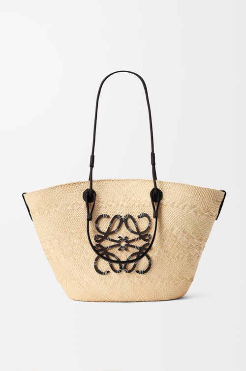 Iraca Palm & Calfskin Medium Anagram Basket Bag