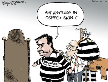 Political cartoon U.S. Paul Manafort prison uniform ostrich skin