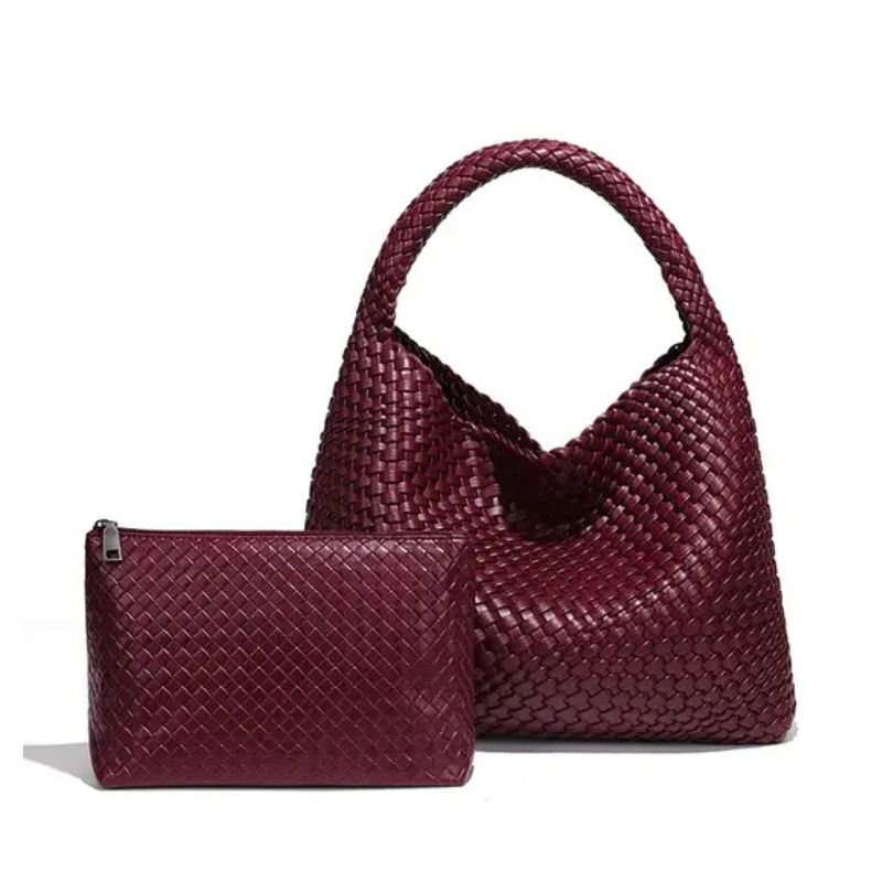 Peach Accessories, Weave Tote Handbag with Matching Clutch