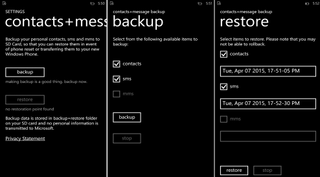 Microsoft Contacts+Message SD card backup