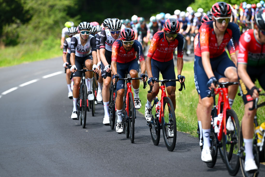 LA CHAISEDIEU FRANCE JUNE 05 Daniel Felipe Martnez of Colombia and Team INEOS Grenadiers competes during the 75th Criterium du Dauphine 2023 Stage 2 a 1673km stage from BrassaclesMines to La ChaiseDieu 1080m UCIWT on June 05 2023 in La ChaiseDieu France Photo by Dario BelingheriGetty Images