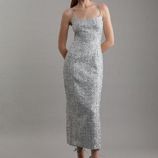 Sequin Metallic Boucle Tailored Midaxi Dress