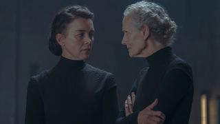 Olivia Williams stands in conversation with Barbara Marten in Dune: Prophecy S1 E4 - "Twice Born."