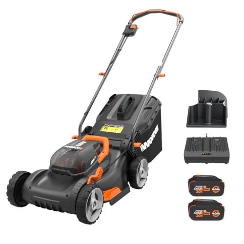 Worx 17" Cordless Lawn Mower, 2 in 1 Electric Mower Cuts Quietly, Compact &amp;amp; Lightweight Push Lawn Mower With 7-Position Height Adjustment for Small Yards, 2 Batteries &amp;amp; Charger Included, Wg743