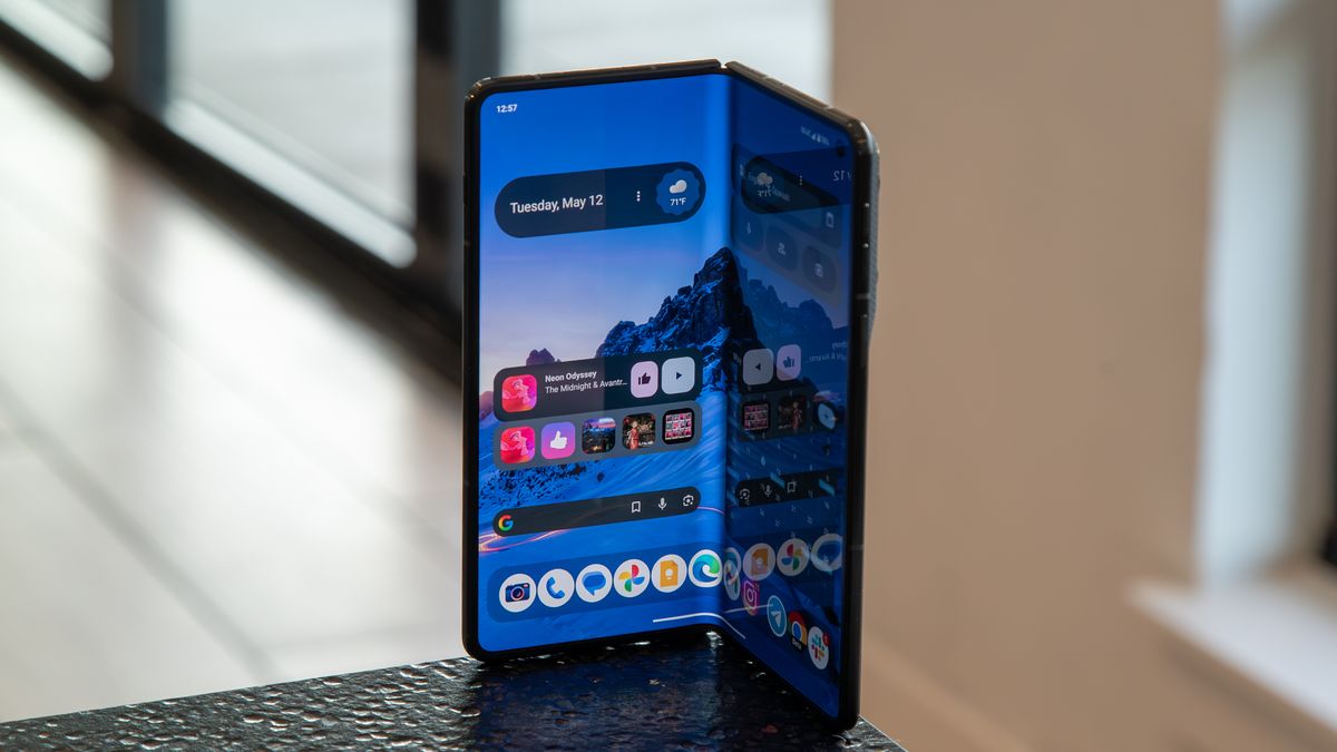 Motorola Razr Fold on the corner of a table