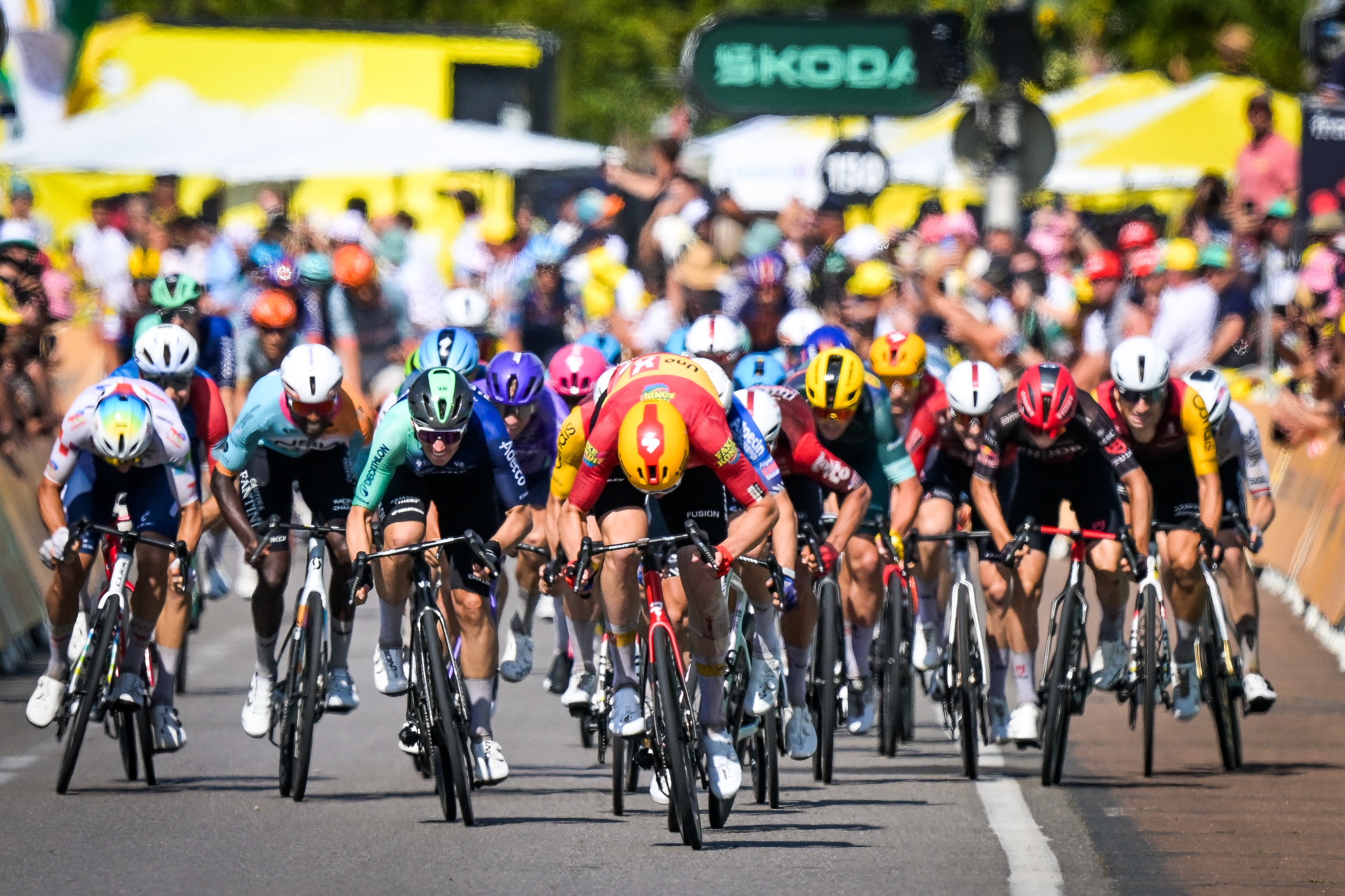 Soren Waerenskjold winning in Nevers on stage 11 of the Tour de France