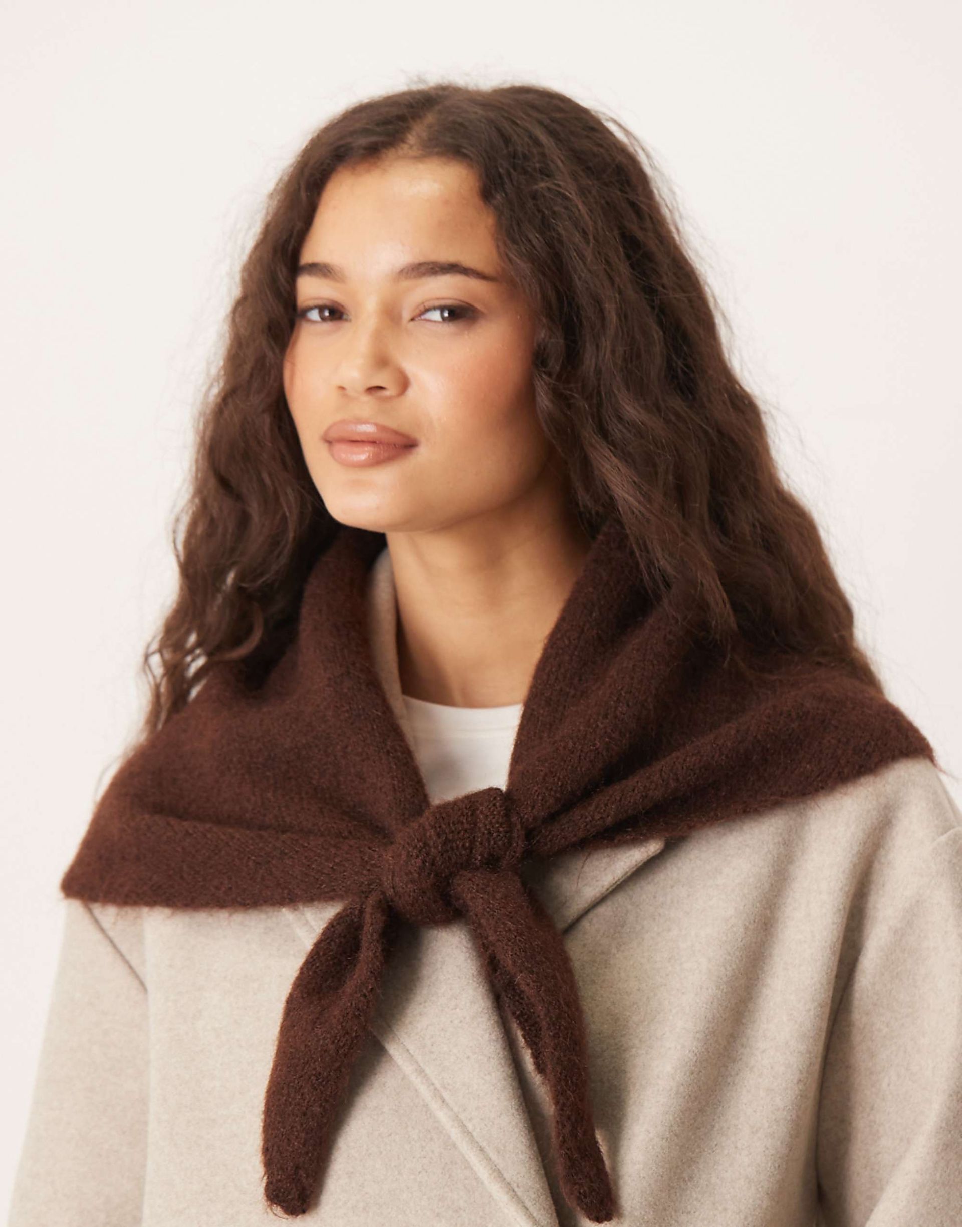Asos Design Knit Triangle Scarf in Chocolate