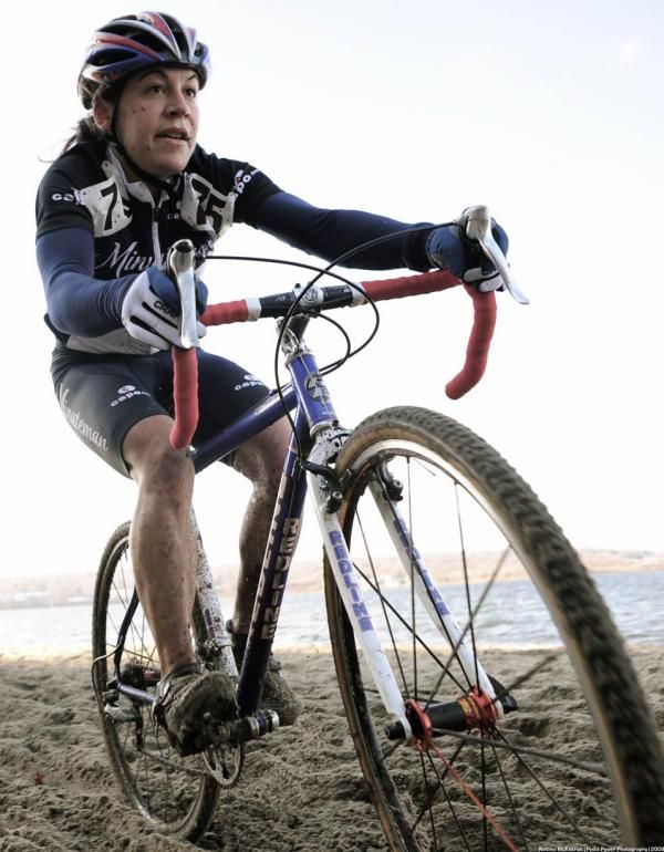 Crystal Anthony (Minuteman Road Club) powers her way through the sand.