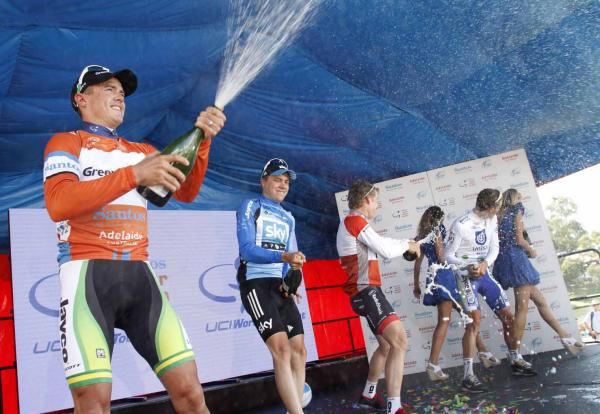 The jersey winners celebrate at the Santos Tour Down Under.
