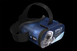 Kennedy Space Center Visitor Complex's premium Space Visor VR headset with head strap.