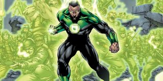 John Stewart Green Lantern surrounded by soldier constructs