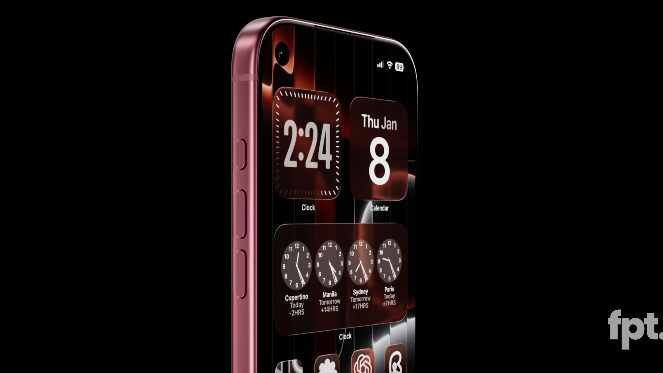 iPhone 18 Pro leak-based render, showing the display with a top left corner punch hole for the selfie camera