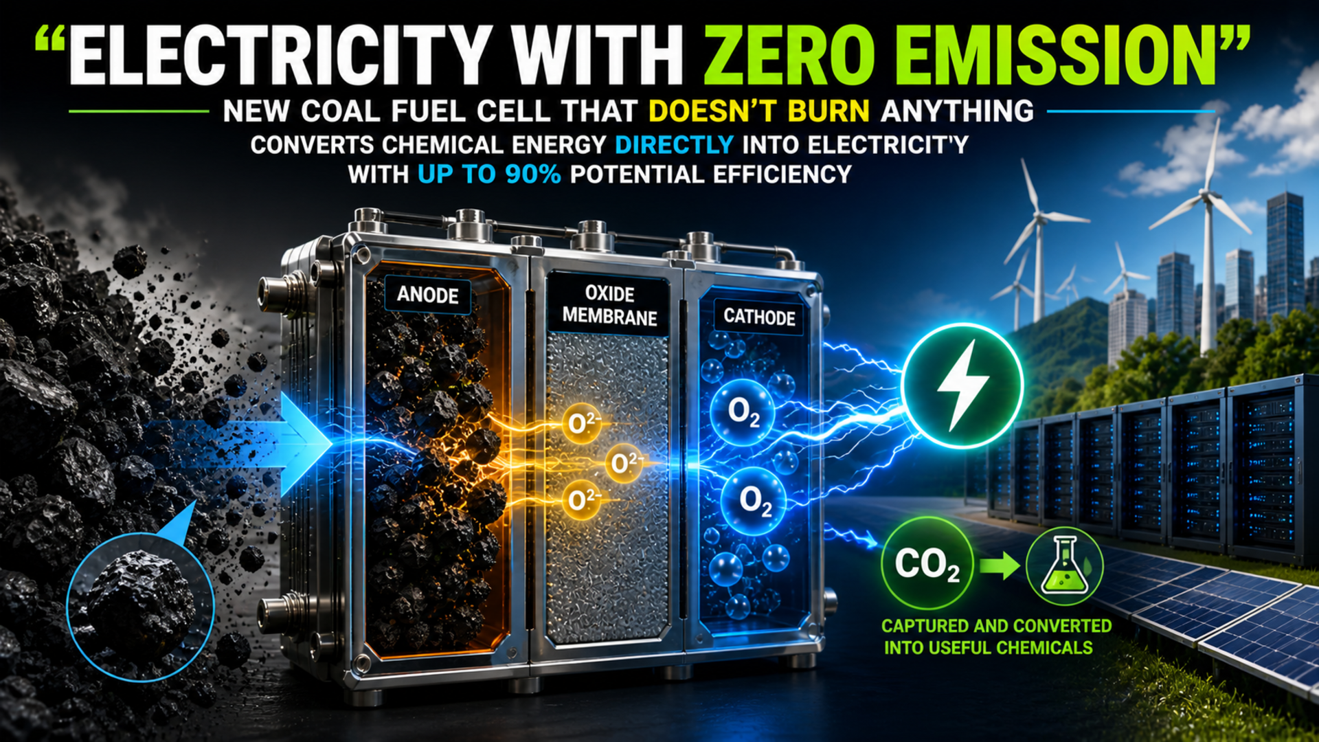'Electricity with zero emission' — Chinese scientists aim to transform “dirty” coal with a new fuel cell that doesn't burn anything and produces clean power well beyond the Carnot cycle limit