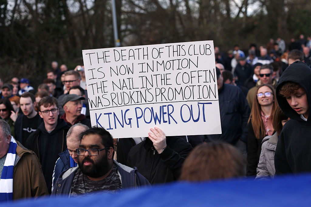 Leicester fans protest the club's owners