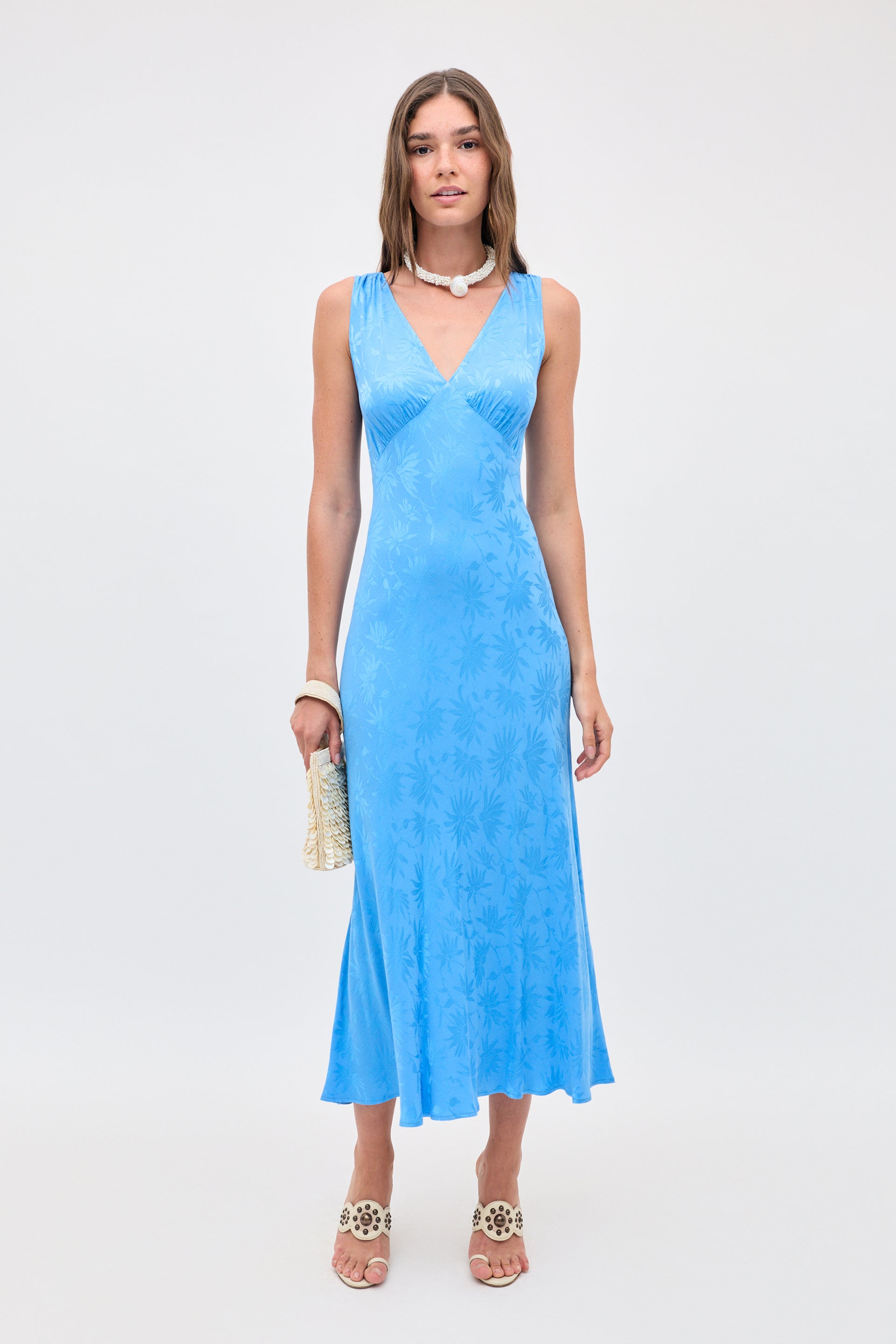 Sandrine Jacquard Midi Dress in Daisy Jacquard Blue